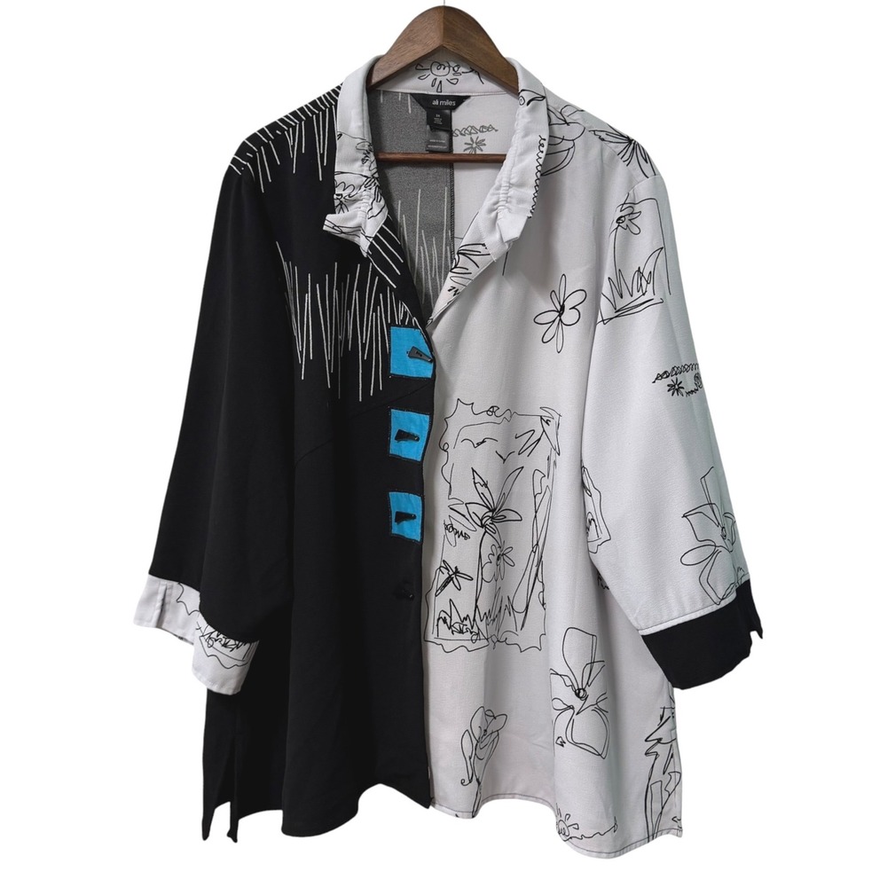 Ali Miles Tunic Top Women 3X Colorblock Abstract Art to Wear Lagenlook Boho Arts